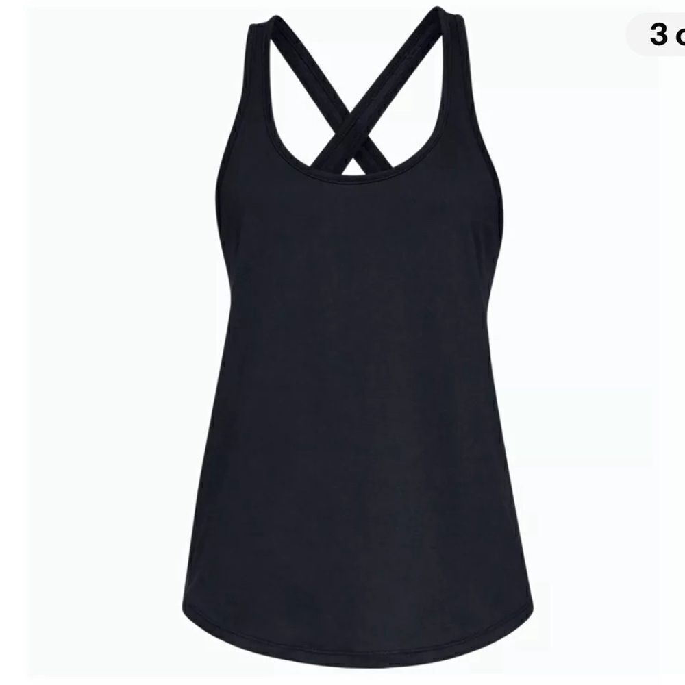 Under Armour Womens Charged Cotton Black Crossback Tank‎ Top Size Large